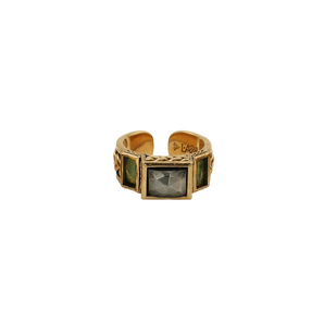 LA2L - Bague Simone Tank - Pyrite / Serpentine