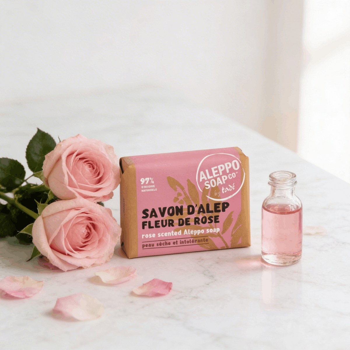 Infused with organic Damascus rose water