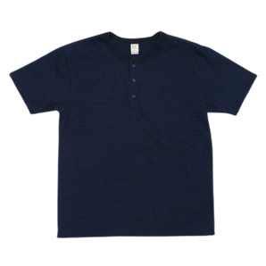 UES - NO.7 YARN-DYED INDIGO HENLEY NECK T-SHIRT