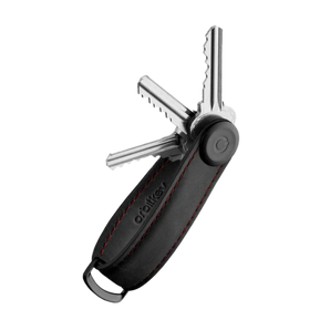 Orbitkey - 2.0 Key Organiser - Crazy-Horse - Obsidian Black with Red Stitching