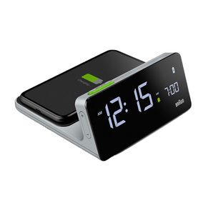 Braun Clocks - BC21 Braun Digital Wireless Charging Alarm Clock - Grey