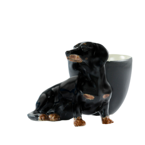 Quail Ceramics - Dachshund with egg cup black/tan