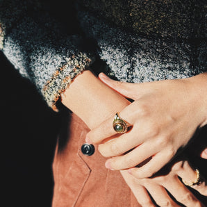 LA2L - Bague Simone Tank - Péridot / Pyrite