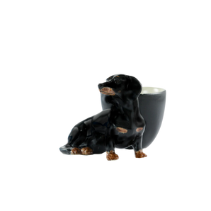 Quail Ceramics - Dachshund with egg cup black/tan